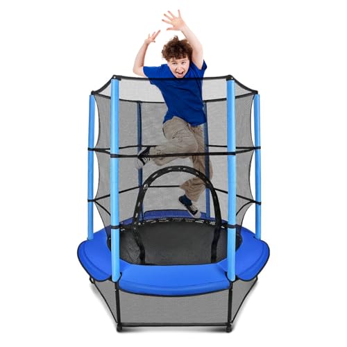 Kinder Trampolin Ø 140cm Indoor Kindertrampolin mit Sicherheitsnetz & gepolsterter Sicherheitsabdeckung, Draußen Trampolin für ab 3 Jahre, Gartentrampolin, Blau & Rot Kinder Trampolin Ø 140cm Indoor Kindertrampolin mit Sicherheitsnetz & gepolsterter Sicherheitsabdeckung, Draußen Trampolin für ab 3 Jahre, Gartentrampolin, Blau & Rot von Maycoly