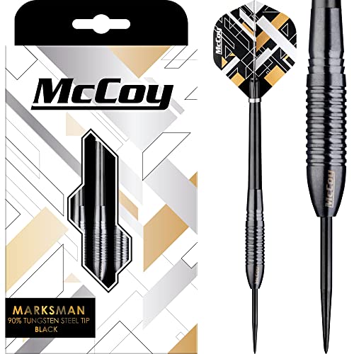 McCoy Darts D6024 Marksman | Premium 90% Wolframstahl Spitze Dartpfeile Set | Schwarz 22g von McCoy