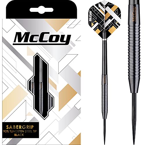 McCoy Darts D6051 Sabergrip | Premium 90% Wolframstahl Spitze Dartpfeile Set | Schwarz 18g von McCoy