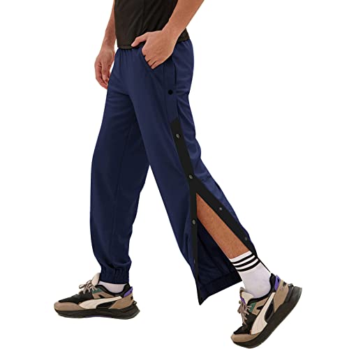 Herren Hosen mit seitlicher Knopfleiste Streifen Jogginghose Herren Freizeithose Männer Sweatpants Jogger Laufhose Breite Modern Fitness Hosen,Blau,S von Mdrcg