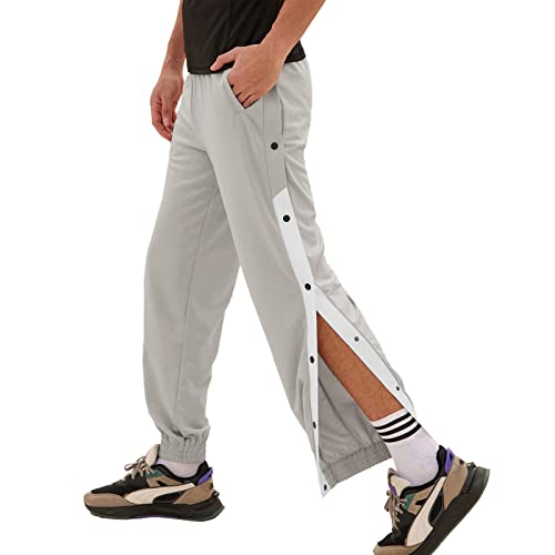 Herren Hosen mit seitlicher Knopfleiste Streifen Jogginghose Herren Freizeithose Männer Sweatpants Jogger Laufhose Breite Modern Fitness Hosen,Grau,L von Mdrcg