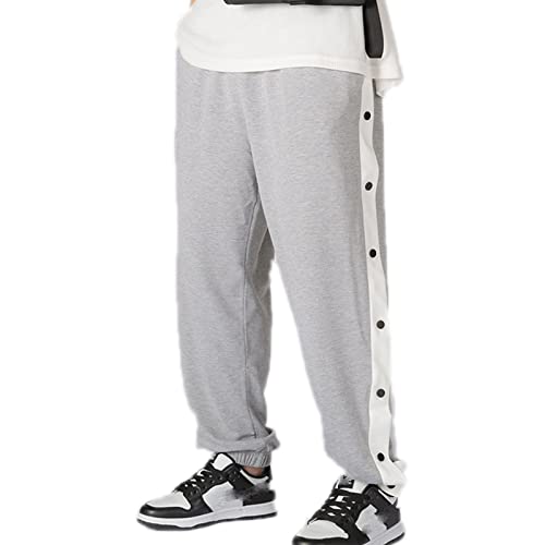 Herren Knopfleiste Hosen Sweatshose mit seitlicher Streifen Sweatpants Elastischer Bund Freizeithose Sportswear Casual Loose Basketball Trainingshose Jogginghose Sportswear Basketballhosen,Grau,M von Mdrcg