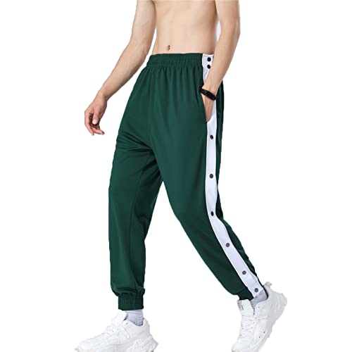 Herren Trainingshose mit seitlicher Knopfleiste Hosen Sweatshose Streifen Sweatpants Elastischer Bund Freizeithose Casual Loose Basketball Trainingshose Jogginghose Sportswear Basketballhosen,Grün,XL von Mdrcg