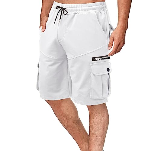 Mdrcg Cargo Shorts Herren Baumwolle Einfarbig Cargohose Herren Kurz Herren-Shorts Leinen Kurze Hosen,B,XL von Mdrcg