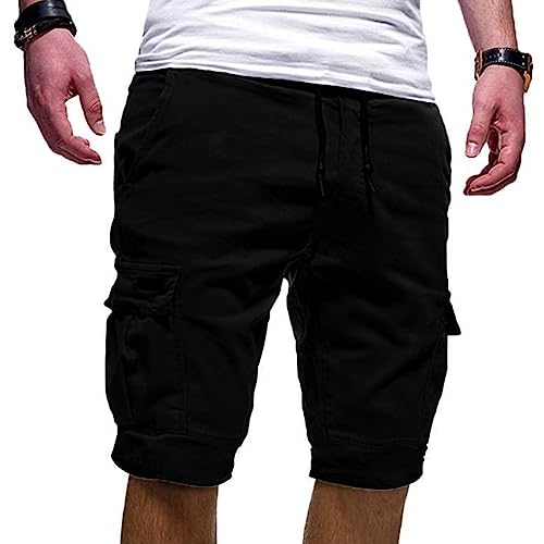 Mdrcg Cargo Shorts Herren Kurz Hose Sommer Baumwolle Cargohose Lässiges Einfarbig Sporthose Herren Stretch Kurze Hosen mit Taschen Sommerhose Kordelzug,B,L von Mdrcg