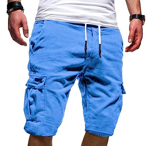 Mdrcg Cargo Shorts Herren Kurz Hose Sommer Baumwolle Cargohose Lässiges Einfarbig Sporthose Herren Stretch Kurze Hosen mit Taschen Sommerhose Kordelzug,I,4XL von Mdrcg