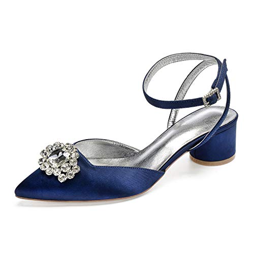 Mdrcg Heel Schnürsandalen,Mit Blockabsatz,Offen Stiletto Riemchensandalen,Schuhe Mit Breiten Absätzen,Niedrige Absätze,Hochzeitsschuhe,Party,Abschlussball,Dark Blue,35 von Mdrcg