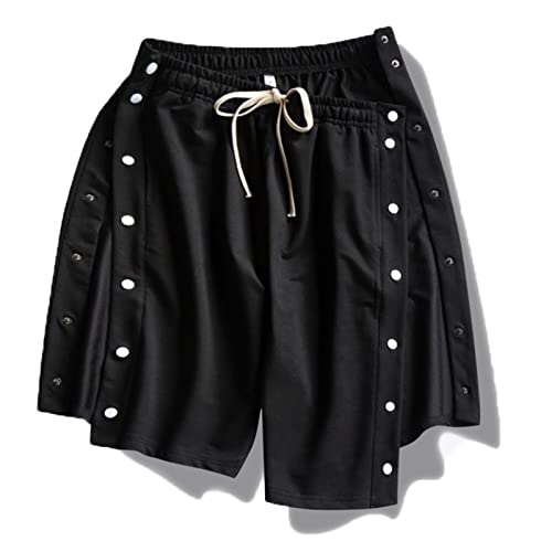 Mdrcg Herren Button Up Sporthose Fitness Sweathose Joggerhose Persönlichkeit Seitenschnalle Split Basketball Trainingshose,Schwarz,XL von Mdrcg