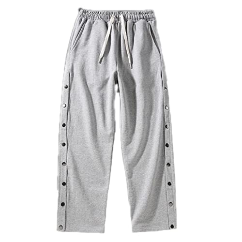 Mdrcg Herren Button Up Sporthose Fitness Sweathose Mit Seitlicher Taschen Trainingshose Knopfleiste Freizeithose Öffnen Jogginghose,Grau,XL von Mdrcg