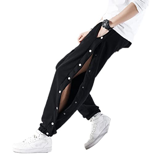 Mdrcg Herren Button Up Sporthose Fitness Sweathose mit seitlicher Taschen Trainingshose Knopfleiste Freizeithose öffnen,Schwarz,XL von Mdrcg