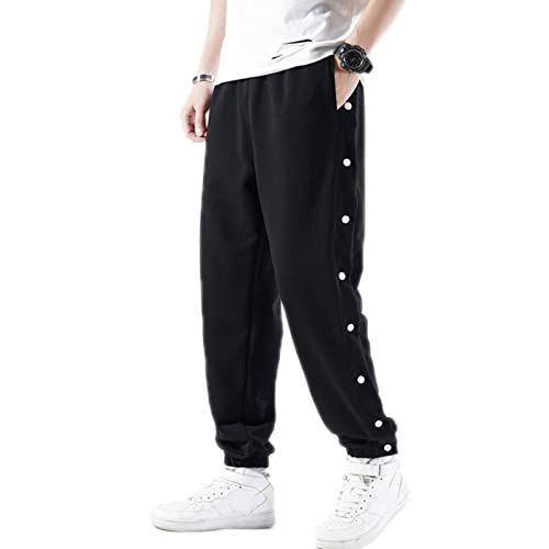 Mdrcg Herren Hosen Mit Seitlichen Knöpfen Streifen Knöpfe, Casual Loose Basketball Trainingshose,Schwarz,XL Mdrcg Herren Hosen Mit Seitlichen Knöpfen Streifen Knöpfe, Casual Loose Basketball Trainingshose,Schwarz,XL von Mdrcg