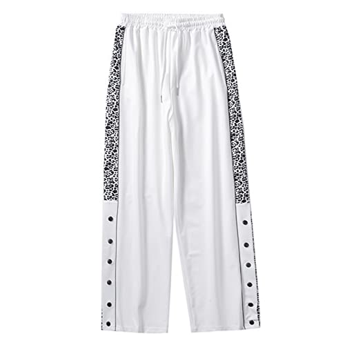 Mdrcg Herren Hosen Trainingshose mit seitlicher Knopfleiste Sweatpants Elastischer Bund Joggpants Freizeithose Sweathose,Weiß,XXL von Mdrcg