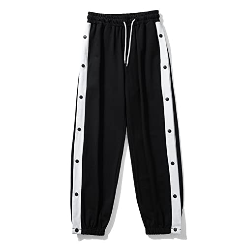 Mdrcg Herren Hosen Trainingshose mit seitlicher Knopfleiste- Sweatshose Streifen Sweatpants Freizeithose Laufhose Fitnesshose Sweatpants,Schwarz,S von Mdrcg