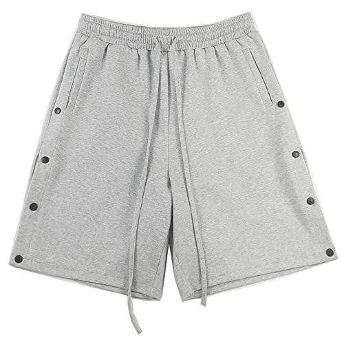 Mdrcg Herren Hosen mit seitlicher Knopfleiste Streifen Elastischer Bund Jogginghose,Grau,XXL von Mdrcg