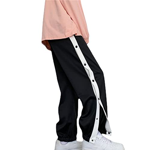 Mdrcg Herren Knopfleiste- Hosen Sweatshose Trainingshose Mit Seitlicher Streifen Sweatpants Sporthose Elastischer Bund Jogginghose Mit Taschen,Schwarz,S von Mdrcg