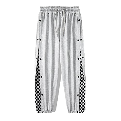 Mdrcg Herren Knopfleiste Hosen Sweatshose mit seitlicher Streifen Sweatpants Elastischer Bund Freizeithose Jogginghose Sportswear Basketballhosen,Grau,XL von Mdrcg