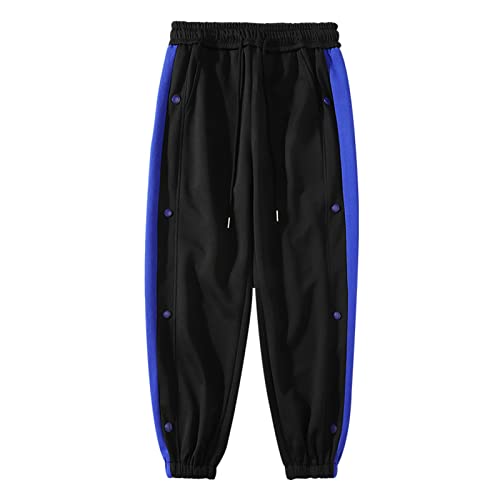 Mdrcg Herren Knopfleiste Hosen Sweatshose mit seitlicher Streifen Sweatpants Elastischer Bund Freizeithose Sportswear Jogginghose Sportswear Basketballhosen,Schwarz,3XL von Mdrcg