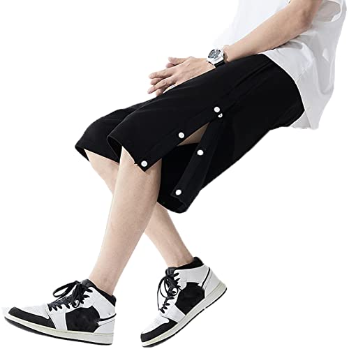 Mdrcg Herren Sporthose Kurz, mit seitlicher Knopfleiste- Sweatshose Streifen Sweatpants Elastischer Bund Jogginghose mit Taschen,Black Half Open,S von Mdrcg