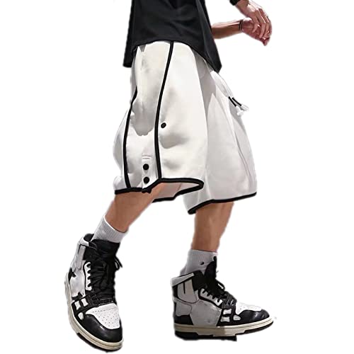 Mdrcg Herren Sporthose Kurz, mit seitlicher Taschen Trainingshose Knopfleiste Relaxing Hose Männer,Weiß,XL von Mdrcg