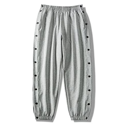 Mdrcg Herren Sweatpants mit seitlicher Knopfleiste zum öffnen Button Up Sporthose Freizeithose Jogginghose Sweathose Casual Loose Basketball Trainingshose,Grau,M von Mdrcg