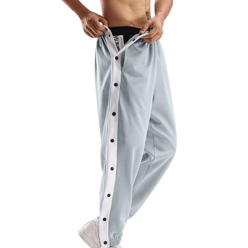 Mdrcg Herren Trainingshose mit seitlicher Knopfleiste zum öffnen Button Up Sporthose Freizeithose Jogginghose,B,XL von Mdrcg