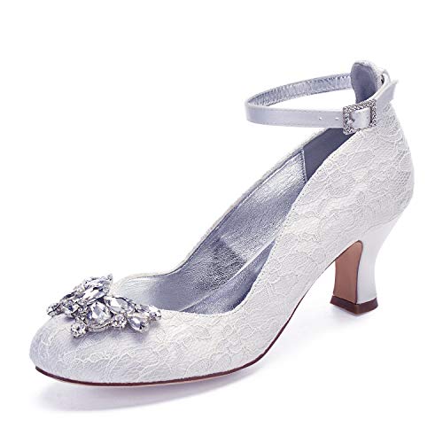 Mdrcg Hochzeitsschuhe,Partyschuhe,Damen Schuhe Mit Mittlerem Absatz,Mit Blockabsatz,Schuhe Mit Breiten Absätzen,Mode,Abschlussball,Kleid,Weiß,36 von Mdrcg