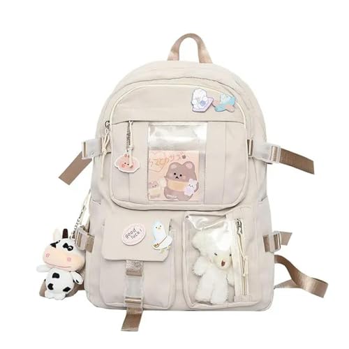 MdybF Schulrucksack Rucksacktaschen Der Mädchen High School Schüler-Beige-16 Zoll von MdybF