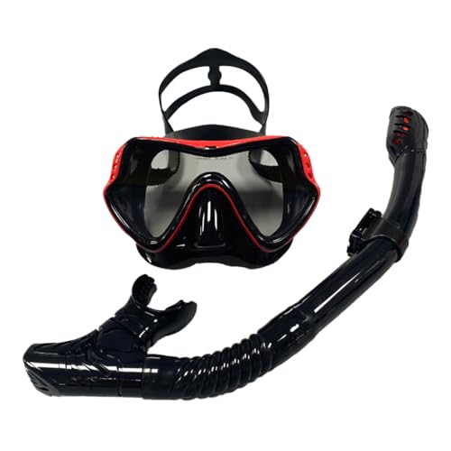 Taucherbrille Mann Frau Schnalle Gummiband Schwimmen Schnorcheln Brille mit Atemschlauch Rot mit schwarzem Rahmen von Mealoodiousmusea