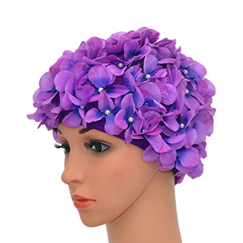 Medifier Badekappe für Damen, Vintage-Stil, Blumenmuster, Retro, Violett Medifier Badekappe für Damen, Vintage-Stil, Blumenmuster, Retro, Violett von Medifier