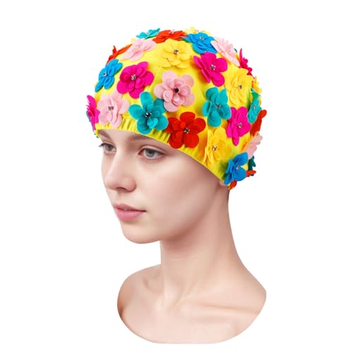 Medifier Badekappe im Vintage-Stil mit Blumenmuster, für Damen und Mädchen, elastischer Retro-Badeturban mit Blumen, Strass-Akzenten, mehrfarbig Medifier Badekappe im Vintage-Stil mit Blumenmuster, für Damen und Mädchen, elastischer Retro-Badeturban mit Blumen, Strass-Akzenten, mehrfarbig von Medifier
