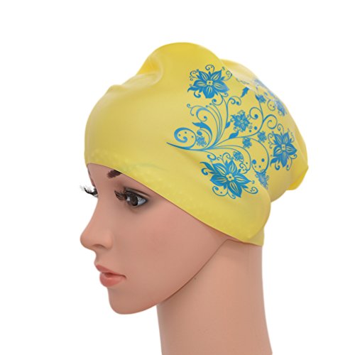 Medifier Damen Badekappe, elastisch, Silikon, für langes Haar, für Erwachsene, mit Blumenmuster, gelb Medifier Damen Badekappe, elastisch, Silikon, für langes Haar, für Erwachsene, mit Blumenmuster, gelb von Medifier