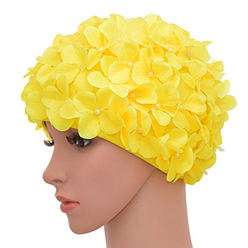 medifier Vintage Blumenmuster Retro Badekappe Badehaube für Damen, gelb medifier Vintage Blumenmuster Retro Badekappe Badehaube für Damen, gelb von Medifier
