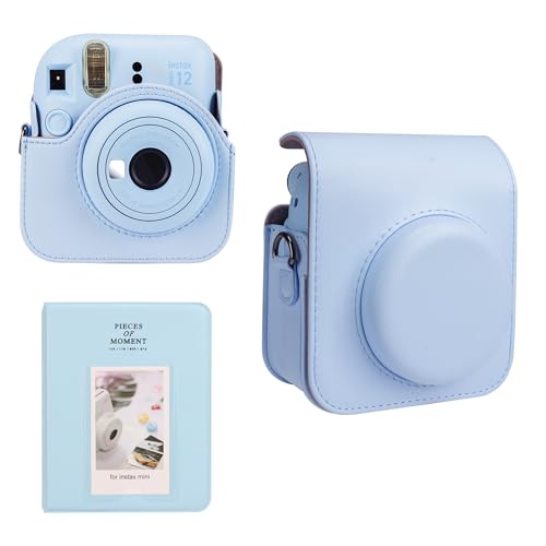 Meetikar Kameratasche und 64 Taschen Fotoalbum kompatibel mit Fujifilm Instax Mini 12 Sofortbildkamera, PU Leder tragbare Mini 12 Kameratasche mit verstellbarem Schulterriemen (Blau) von Meetikar