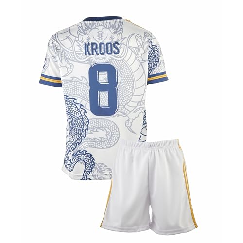 Madrid Toni Kroos Weiß Drachen Fußball Kinder Trikot,Spezieller Entwurf, Fussball, Limitierte Auflage, Beschränkte Auflage, Kommen Sie mit Shorts (Weiß,kroos,176) von Mefstone