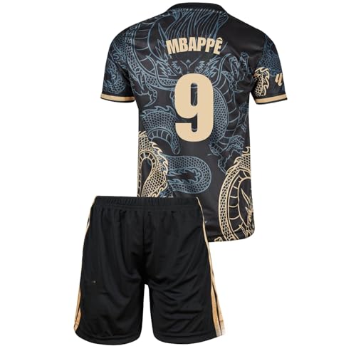 Mefstone Madrid Mbappe Dunkelblau Drachen Fußball Kinder Trikot,Spezieller Entwurf, Fussball, Limitierte Auflage, Beschränkte Auflage, Kommen Sie mit Shorts (Dunkelblau,140,mbap) von Mefstone