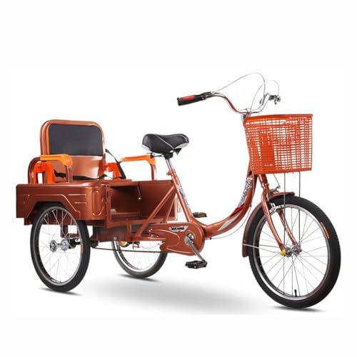 MegLob 20 Zoll Erwachsener 3-Rad-Fahrrad, 2 in 1 Dreiradfahrräder Mit Korb- Und Rückenlehne, Cruiser-Cargo-Trike-Fahrrad Für Senioren, Niedriger Schritt Mit Kohlenstoffstahl,Orange von MegLob