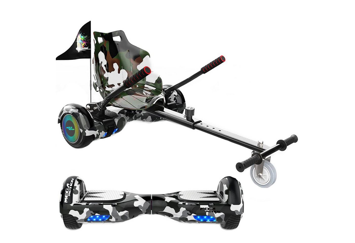 Mega Motion Balance Scooter Kart A03, 6.5" Hoverboards mit Hoverkart Bluetooth Lautsprecher LED-Light von Mega Motion