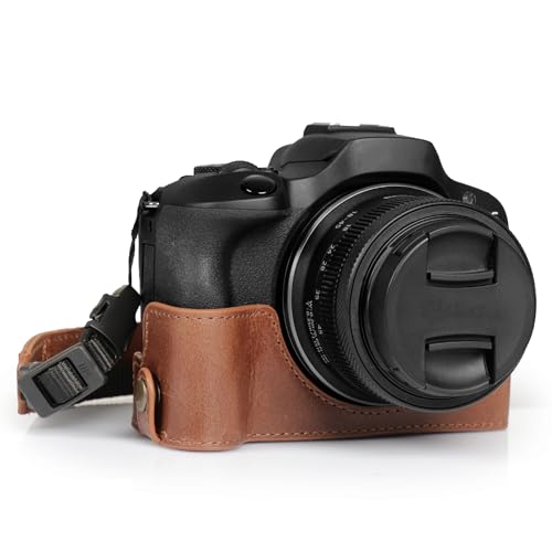 MegaGear Ever Ready Halbkameratasche aus echtem Leder, kompatibel mit Canon EOS R100 (Braun) von MegaGear