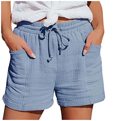 Damen Shorts Sommer Mode Lässige Musselin Hose mit hoher Taille Gerades Bein Sport Lässige Lockere Shorts mit Kordelzug Kurze Hose mit Taschen Gummiband Freizeit Shorts Elastische Stoffhose von MeiLyviba