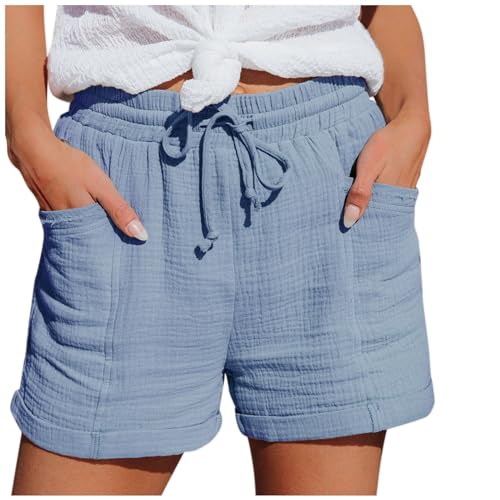 Damen Shorts Sommer Mode Lässige Musselin Hose mit hoher Taille Gerades Bein Sport Lässige Lockere Shorts mit Kordelzug Kurze Hose mit Taschen Gummiband Freizeit Shorts Elastische Stoffhose Damen Shorts Sommer Mode Lässige Musselin Hose mit hoher Taille Gerades Bein Sport Lässige Lockere Shorts mit Kordelzug Kurze Hose mit Taschen Gummiband Freizeit Shorts Elastische Stoffhose von MeiLyviba