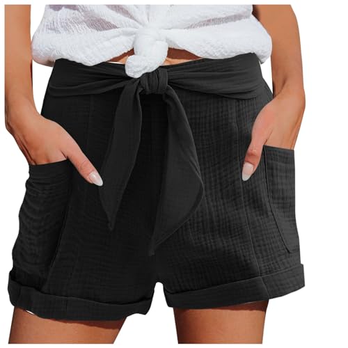 Damen Shorts Sommer Mode Lässige Musselin Hose mit hoher Taille Gerades Bein Sport Lässige Lockere Shorts mit Kordelzug Kurze Hose mit Taschen Gummiband Freizeit Shorts Elastische Stoffhose Damen Shorts Sommer Mode Lässige Musselin Hose mit hoher Taille Gerades Bein Sport Lässige Lockere Shorts mit Kordelzug Kurze Hose mit Taschen Gummiband Freizeit Shorts Elastische Stoffhose von MeiLyviba