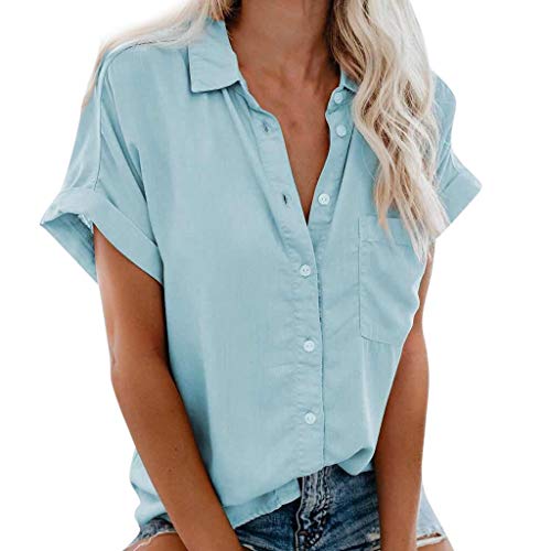 MeiLyviba Damen Bluse Kurzarm Sommershirts Mode Lose Tunika Lose Knöpfe Oberteile Tshirt mit Kragen Kurz Ärmel T Shirt Tops Bunte Blumenmuster Druck V-Ausschnitte Elegant Damenblusen Hemdbluse MeiLyviba Damen Bluse Kurzarm Sommershirts Mode Lose Tunika Lose Knöpfe Oberteile Tshirt mit Kragen Kurz Ärmel T Shirt Tops Bunte Blumenmuster Druck V-Ausschnitte Elegant Damenblusen Hemdbluse von MeiLyviba