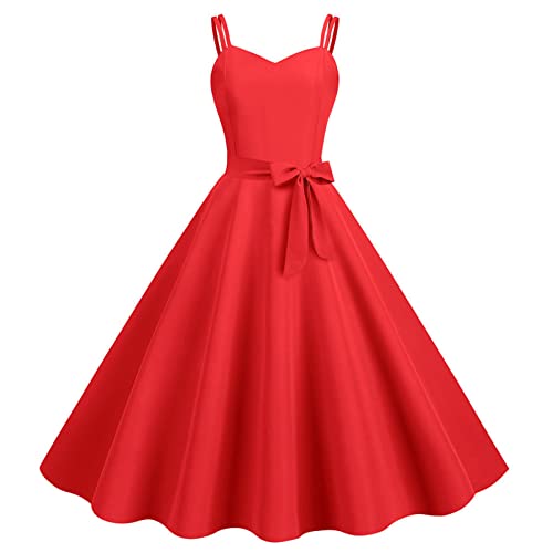 MeiLyviba Damen Cocktailkleid Maid Dress Rockabilly Spitzenkleid Elegant Ärmellos Rundhals 50er Retro Vintage Faltenrock Petticoat Kleid Kleider für Mädchen Hochzeit Festliche Abendkleider von MeiLyviba