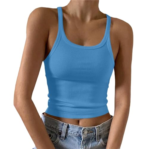 MeiLyviba Damen Tops Sommer Sexy U-Ausschnitt Gerippt Spaghetti Top Slim Fit Cami Einfarbig von MeiLyviba