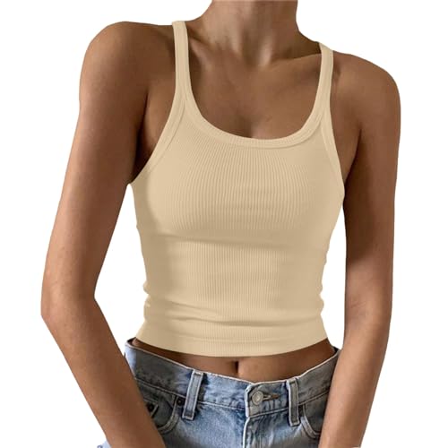 MeiLyviba Damen Tops Sommer Sexy U-Ausschnitt Gerippt Spaghetti Top Slim Fit Cami Einfarbig von MeiLyviba