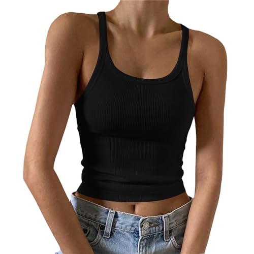 MeiLyviba Damen Tops Sommer Sexy U-Ausschnitt Gerippt Spaghetti Top Slim Fit Cami Einfarbig von MeiLyviba