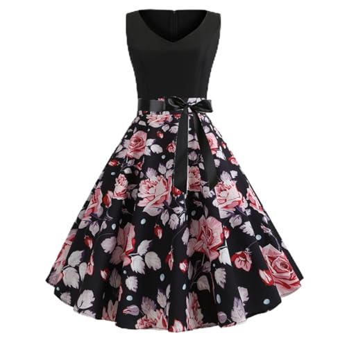 MeiLyviba Kleider Damen Vintage Cocktailkleid 50er 60er Jahre Kleid Petticoat Kleid Hepburn Kostüm Retro Kleider Neckholder 1950Er Abendkleider Hepburn Stil Rockabilly von MeiLyviba