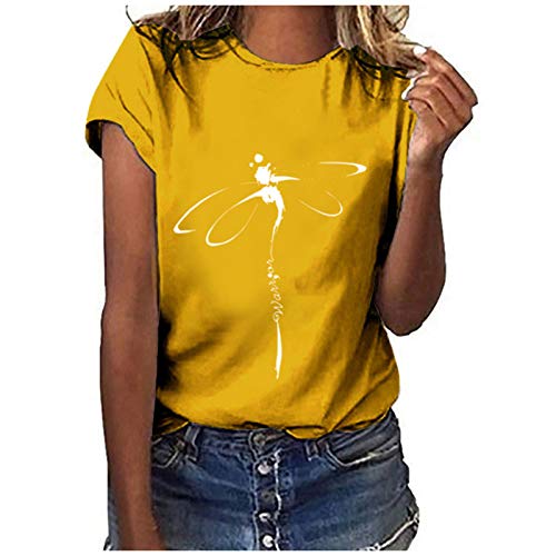 MeiLyviba T-Shirt Damen Sommer Kurzarm Mode Hemd Bluse O-Ausschnitt Motiv Sommershirt Oberteil Tops Pullover Casual Rundhals Damenbluse Kurzen Ärmel von MeiLyviba