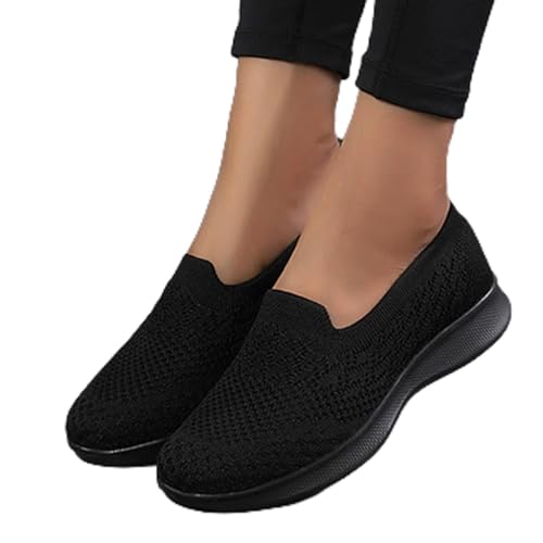 Sneaker Damen Schwarz Elegant Mesh Spitze Slip On Schuhe Fußballschuhe Laufschuhe Leichtgewichts Atmungsaktiv Frauen Joggingschuhe Sneakers Plateau Casual Große Größe Für Sporthalle Outdoor Jogging von MeiLyviba