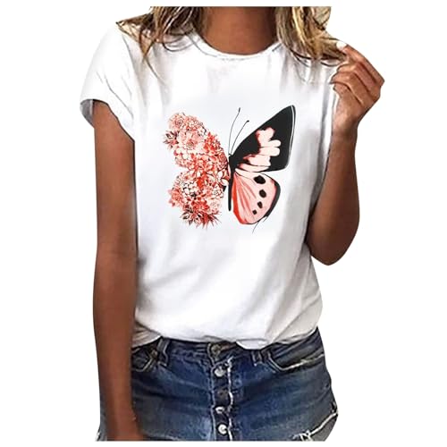 Weiß T-Shirt Damen Basic T Shirt Sommer Grafik Kurzarm Rundhals Tees Tops Casual Mode Motiv Sommershirt Lose Lockere Lässige Oberteile Tshirts S-XXL von MeiLyviba